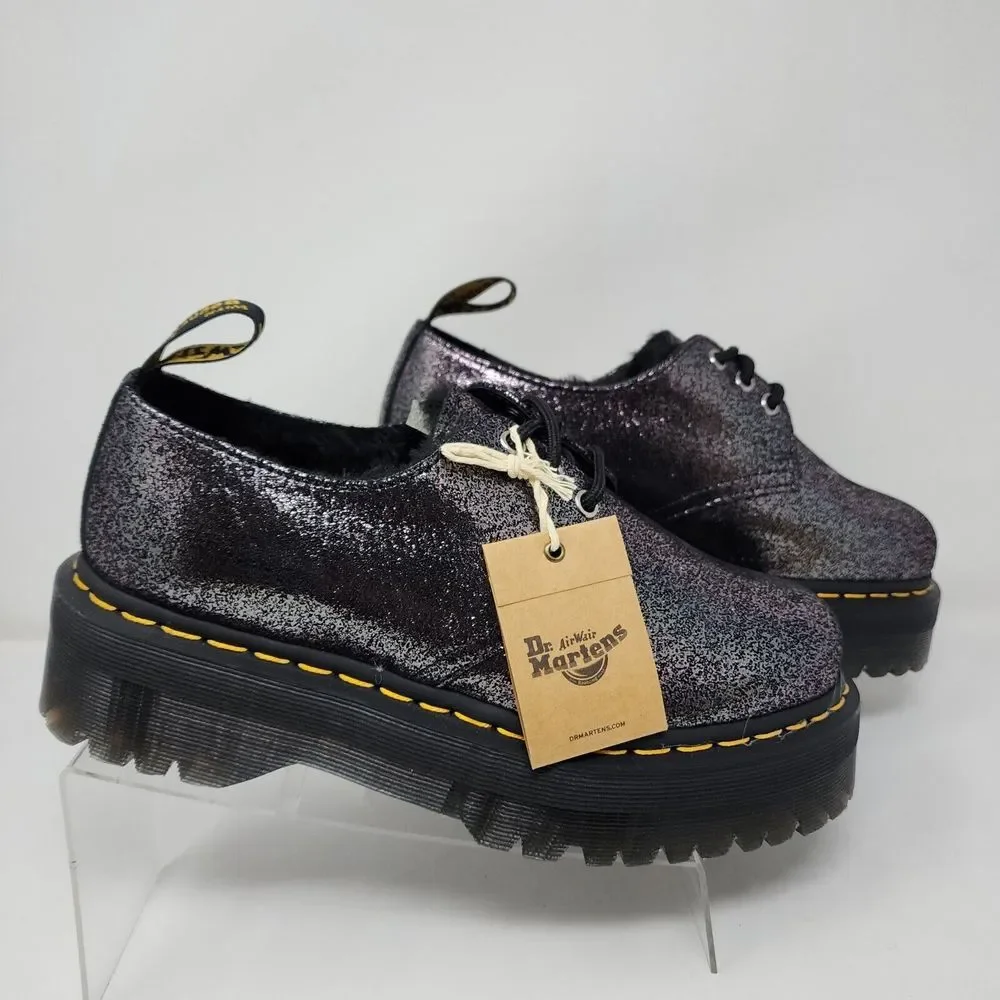 Dr Martens Shoes Women 10 Metallic Leather Faux Fur Lined Platform Oxford Shinny
